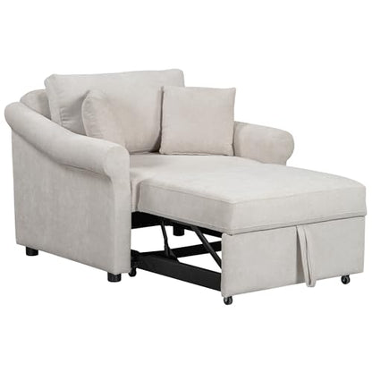 JIVOIT Convertible Sleeper Chair with Adjustable Backrest, 3-in-1 Sleeper Chair with Metal Frame, 3 in 1 Lounger Chair Turns Into Bed, Chenille Fabric Single Bed for Living Room (Beige,315) - color: Beige,315