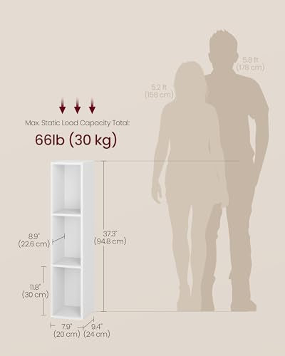 VASAGLE CUSTOS Collection - Bookshelf, 3-Tier Bookcase, Book Shelf, Open Storage Shelf, 9.4 x 7.9 x 37.3 Inches, for Living Room, Home Office, Dining Room, Cloud White ULBC523W01 - color: Cloud White, size: 3 Tiers (7.9"W)