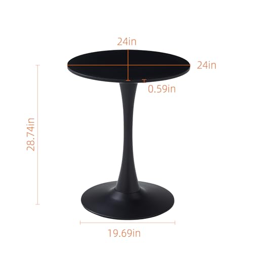 botzi 24 inches Round Dining Table, Black Tulip Kitchen Table with MDF Top | Matte Iron Pedestal Base, Smooth MDF Surface, Rounded Edges, For Kitchens Breakfast Nooks And Small Spaces - color: Black, size: 24 Inches