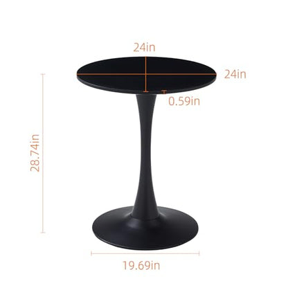 botzi 24 inches Round Dining Table, Black Tulip Kitchen Table with MDF Top | Matte Iron Pedestal Base, Smooth MDF Surface, Rounded Edges, For Kitchens Breakfast Nooks And Small Spaces - color: Black, size: 24 Inches