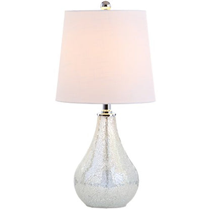 JONATHAN Y Mona Coastal Mini LED Table Lamp 20" Bedside, Mosaic White | Linen Tapered Drum Shade, Glass Body, On-Off Rotary Switch, LED Bulb Included - color: White