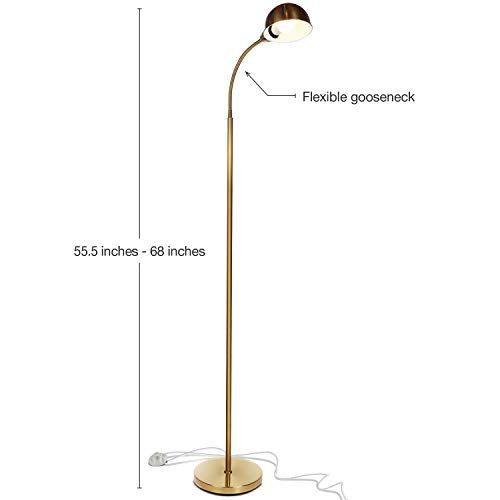 Brightech Regent LED Floor Lamp, Free Standing Corner Pole Light with Adjustable Gooseneck, Tall Bright Skinny Lamp for Office Desk, Living Room Sofa or Chair - Brass/Gold - color: Brass