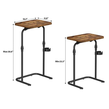 TUTOTAK C Shaped End Table with Tiltable Surface, Set of 2, Adjustable Height Side Table, Slide Under Couch Table TV Tray for Eating, Sofa Tray for Livingroom, Bedroom Brown TB01BB0912 - color: Brown