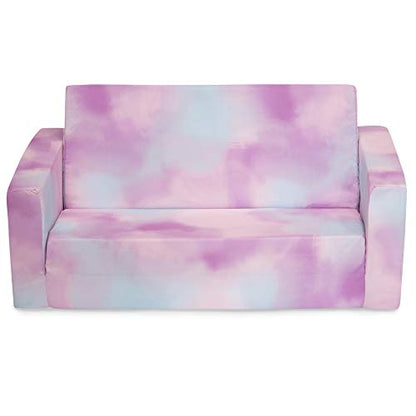 Delta Children Cozee 2-in-1 Sofa, 2-Seater Convertible Toddler Couch Sleeper, Wide 2-in-1 Flip Open Foam Chair for Playroom, Pet-Friendly, Bed Lounger, Comfy Play Sleeping Lounge Chair, Pink Tie Dye - color: Pink Tie Dye