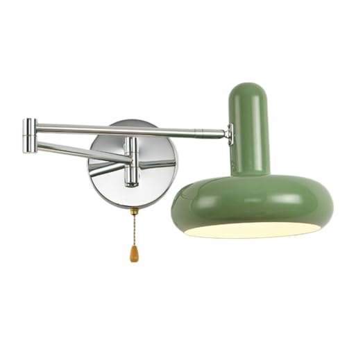 Wrought Iron Swing Arm Wall Sconce Mid Century Modern Wall Light with Pull Chain Switch 180 Degree Adjustable Bedside Reading Lamp for Bedroom Study E26 Base(White) - color: White
