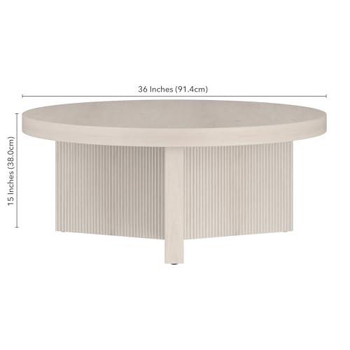 Henn&Hart 36" Scandinavian Fluted Coffee Table, Beech White | Ribbed pedestal base and low profile bring Scandinavian style to small spaces including living rooms or family rooms - color: Beech White, size: 36 inches