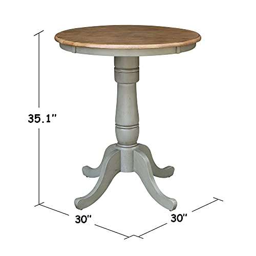 IC INTERNATIONAL CONCEPTS 30" Round Top Counter Height Pedestal Dining Table, 34.9" High, Distressed Hickory/Stone - color: Distressed Hickory-s