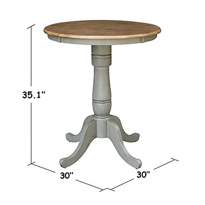 IC INTERNATIONAL CONCEPTS 30" Round Top Counter Height Pedestal Dining Table, 34.9" High, Distressed Hickory/Stone - color: Distressed Hickory-s