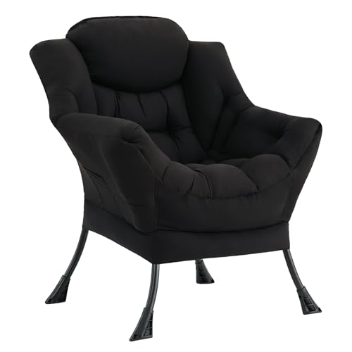 Lazy Chair with Ottoman, Comfy Accent Reading Chair, Black | Foldable Footrest,Removable Cover,with Armrests and Side Pockets,Upholstered Lounge Chair for Bedroom,Dorm,Office,Small Space - color: Single Black