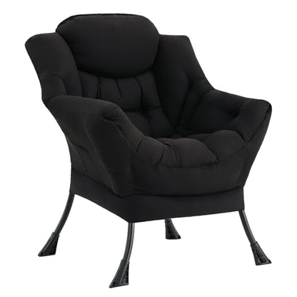 Lazy Chair with Ottoman, Comfy Accent Reading Chair, Black | Foldable Footrest,Removable Cover,with Armrests and Side Pockets,Upholstered Lounge Chair for Bedroom,Dorm,Office,Small Space - color: Single Black