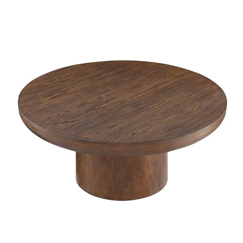 JUSTONE 35.98" Round Coffee Table for Living Room,Rustic Natural Coffee Table for Apartment, Easy Assembly (Dark Brown,36" Dx36 Wx16 H) - color: 36'' (36''d X 36''w X 16''h) - Dark Brown