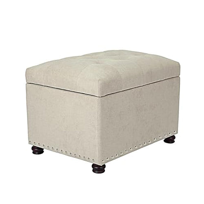 Ottoman with Storage,24" Fabric Ottoman Foot Rest with Hinged Lid Small Rectangle Upholstered Tufted Foot Stools Ottomans for Bedroom Living Room Entryway,Beige - color: Premium Beige