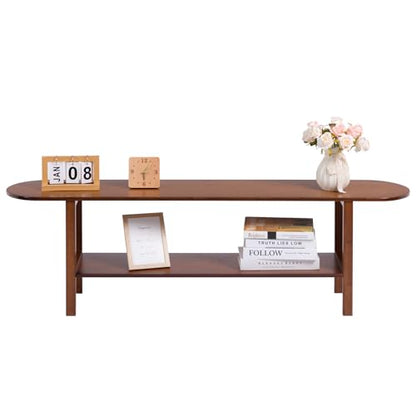 HollyHOME Bamboo TV Stand with Storage for TVs up to 65", Modern Entertainment Center with Rattan Side, Accent TV Table with 2 Shelf, Media Console TV Stand for Living Room, Bedroom, Walnut - color: Walnut Rattan Side