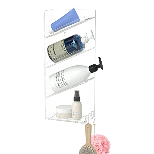 AITEE Acrylic Bathroom Organizer Caddy Shampoo Holder Right Inclined | No drilling, wall mounted with drain holes, inclined shelf, bathroom, acrylic, rustproof, for bathroom toiletries - style: One Shelf