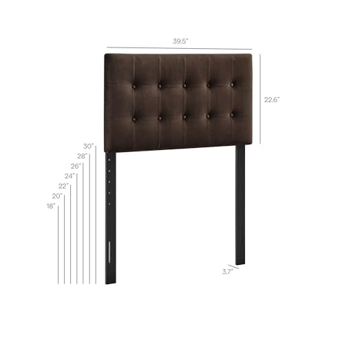Modway Emily Twin Size Performance Velvet Headboard in Chocolate Brown - Stain-Resistant Velvet Upholstery with Button Tufting and 7 Adjustable Height Positions - color: Chocolate Brown, size: Twin