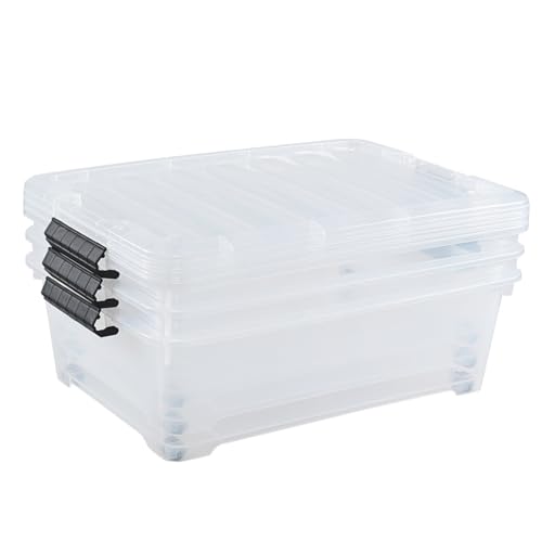 Hespama 3 Pack Plastic Rolling Storage Box Bin for Under the Bed, 20 Quart | Lidded Storage Container Bin, Clear - size: 20 Qt
