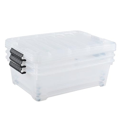Hespama 3 Pack Plastic Rolling Storage Box Bin for Under the Bed, 20 Quart | Lidded Storage Container Bin, Clear - size: 20 Qt