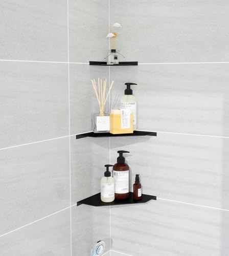 Corner Shelf Wall Mounted, Black Corner Shelf, Shower Shelf, Floating Corner Shelf – 3mm Aluminum Matte, for Bathroom Kitchen Living Room, 6 Inch Holds Phone, Plants, Speaker - color: Black, size: 6 inch corner shelves