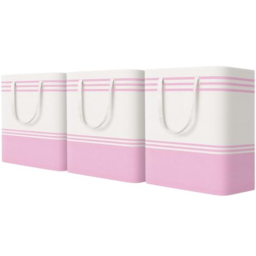TranquilRelax 3-Pack Laundry Basket, Laundry Hamper, Pink-100L | Freestanding＆Water-Resistant Laundry Hamper, Collapsible Tall Clothes Hamper with Carry Handles for Clothes, Laundry Basket - color: Pink, size: 100L