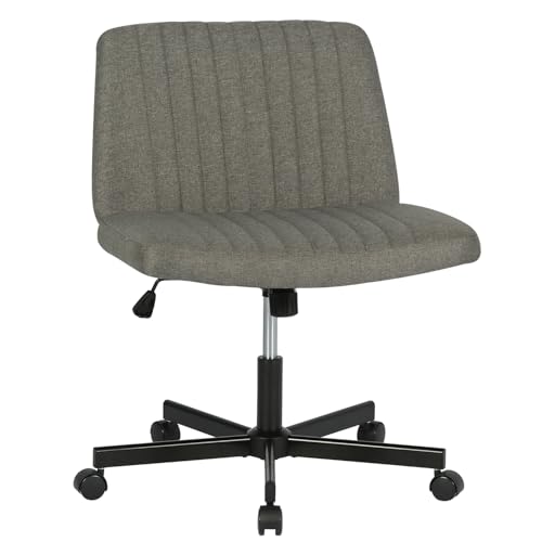 FDW Criss Cross Chair with Wheels Cross Legged Office Desk Modern Swivel Height Adjustable Wide Seat Computer Task Vanity Chair Comfy Fabric Armless Seating for Home Office - color: Grey, style: With Wheels