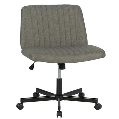 FDW Criss Cross Chair with Wheels Cross Legged Office Desk Modern Swivel Height Adjustable Wide Seat Computer Task Vanity Chair Comfy Fabric Armless Seating for Home Office - color: Grey, style: With Wheels