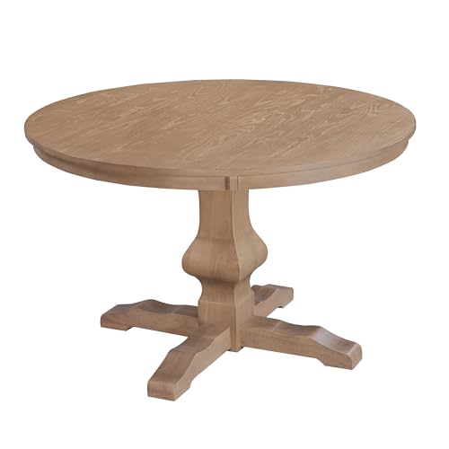 Christopher Knight Home Mundo Round Dining Table for 4, Rustic Wooden Kitchen Table with Pedestal Base, Circle Farmhouse Dinner Furniture for Dining Room, Kitchen, Living Room, Light Natural