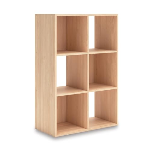 Signature Design by Ashley Piperton 6 Cube Storage Organizer, Cubby Shelf | Durable engineered wood with natural ash grain, Fits standard 10.5-inch bins, Versatile hybrid closed and open back design - color: Tan, size: Six Cube