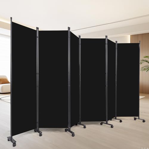88" W 4 Panel Room Divider, Portable Privacy Screen W/Wheels Freestanding | Sturdy Metal Frame,Lockable Wheels,Freestanding Room Divider Panel,Portable Wall Divider for Room Separation,Black - color: Black, size: A-132''W-6 Panel