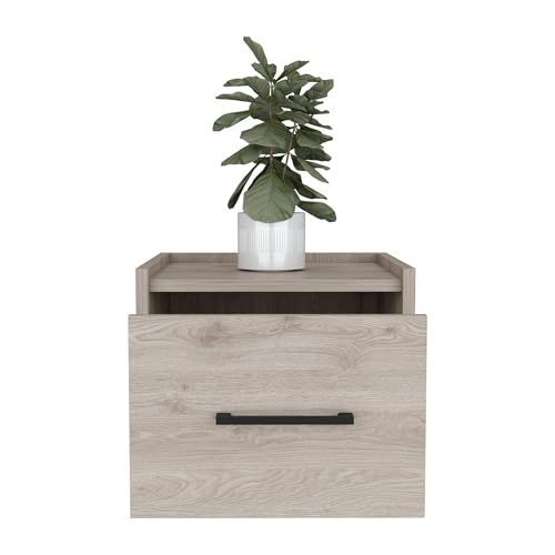 Tuhome Boa Floating Nightstand, Wall-Mounted Bedside Table with 1 Drawer, 13.8" W x 9.8" H Engineered Wood Small Night Stand for Bedroom, White - color: Light Grey