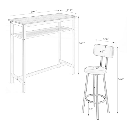 Counter Height Dining Table Set with 2 Stools - Kitchen Breakfast Bar Table - White Faux Marble Top