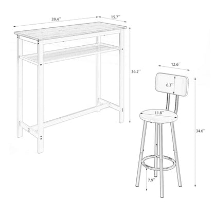 Counter Height Dining Table Set with 2 Stools - Kitchen Breakfast Bar Table - White Faux Marble Top