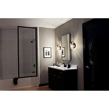 Kichler Braelyn 9.5" Wall Sconce in Olde Bronze®, 1-Light Industrial Wall Mount with Clear Seeded Glass, (9.5" H x 5" W), 45457OZ | Clear seeded glass delivers textured illumination in bathrooms, hallways, bedrooms and living spaces, 45457OZ - color: Old