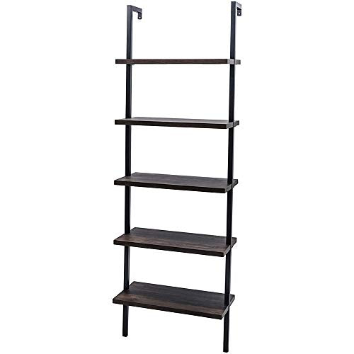 5-Shelf Modern Bookcase, Open Wall Mount Ladder Bookshelf with Industrial Metal Frame for Living Room Bedroom Home Office (Walnut) - color: Walnut