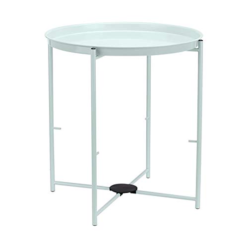 Amazon Basics Round Storage End Table, Side Table with Cloth Basket, Mint Green/Heather Gray, 18 in x 18 in x 19 in - color: Mint Green