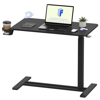 FLEXISPOT H7 32" Pneumatic Height-Adjustable Overbed Table with Wheels | C-shaped bedside table,Medical End Table,Rolling Cart TV Tray,Laptop desk for Hospital Home office use,31.5"Wx17.7"D,Black - color: Black, size: Large