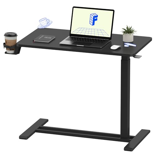 FLEXISPOT H7 32" Pneumatic Height-Adjustable Overbed Table with Wheels | C-shaped bedside table,Medical End Table,Rolling Cart TV Tray,Laptop desk for Hospital Home office use,31.5"Wx17.7"D,Black - color: Black, size: Large