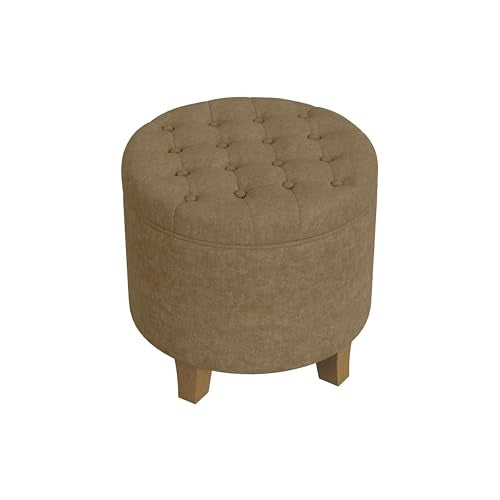 HomePop 19" Velvet Button Tufted Round Storage Ottoman - Mocha Velvet - color: Mocha Velvet