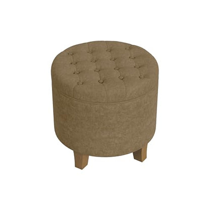 HomePop 19" Velvet Button Tufted Round Storage Ottoman - Mocha Velvet - color: Mocha Velvet