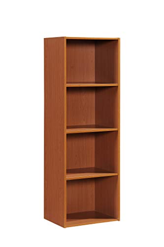 Hodedah 4-Shelf Bookcase in Cherry - color: Cherry, size: 4-Shelf
