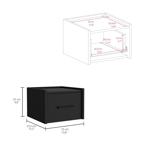 Tuhome Boa Floating Nightstand, Wall-Mounted Bedside Table with 1 Drawer, 13.8" W x 9.8" H Engineered Wood Small Night Stand for Bedroom, White - color: Black