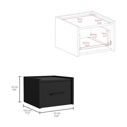 Tuhome Boa Floating Nightstand, Wall-Mounted Bedside Table with 1 Drawer, 13.8" W x 9.8" H Engineered Wood Small Night Stand for Bedroom, White - color: Black