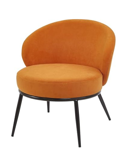 GDFStudio 27" Modern Accent Chair, Comfy Lounge Chair, Velvet Upholstered Chair, Mid Century Modern Armchair with Metal Leg, Solid Wood Frame, Cushion Barrel Side Chair for Living Room Bedroom, Orange - color: Orange + Velvet