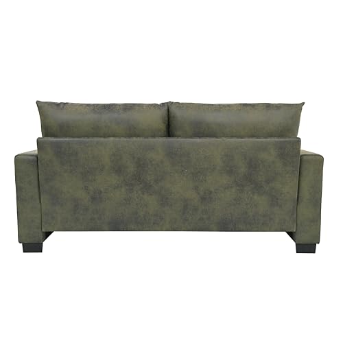 Eafurn 69" Small Loveseat Sofa Couch, Mid-Century Modern PU Leather 2-Seater Sofa with Wood Frame & 2 Pillows, Compact Space-Saving Couch for Living Room, Apartment, Office - color: Olive Green 69"