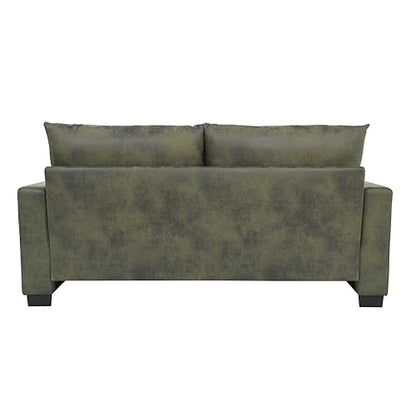 Eafurn 69" Small Loveseat Sofa Couch, Mid-Century Modern PU Leather 2-Seater Sofa with Wood Frame & 2 Pillows, Compact Space-Saving Couch for Living Room, Apartment, Office - color: Olive Green 69"