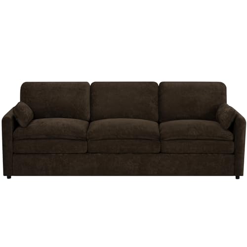 89" Chenille Modern Sofa w/Plump Backrests, Brown | 3 Seater Couch w/Soft Pillows, Comfy Upholstered Couch w/Thicker & Deeper Seats for Living Room, Bedroom - color: Brown, size: Sofa
