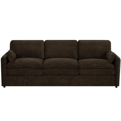 89" Chenille Modern Sofa w/Plump Backrests, Brown | 3 Seater Couch w/Soft Pillows, Comfy Upholstered Couch w/Thicker & Deeper Seats for Living Room, Bedroom - color: Brown, size: Sofa