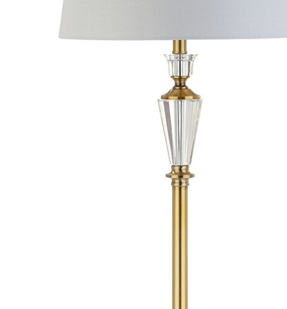 JONATHAN Y Acadia Floor Lamp 61" Crystal Metal, Brass Gold/Clear | Traditional Slender Standing Light, White Linen Drum Shade, for Living Room, LED Bulb Included