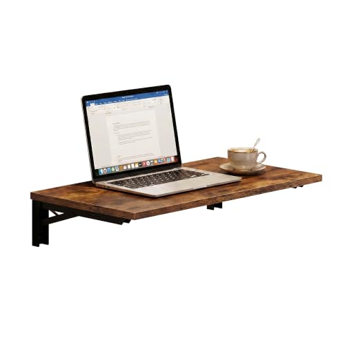 Need 30x20IN Wall Mounted Folding Table for Office Laundry Retro | Black Frame Fold Down Wall Mount Desk Folding Wall Table for Small Apartment, Garage&Ironing Station - color: Rustic Brown Desktop & Black Shelf Brackets, size: L30" * W20"