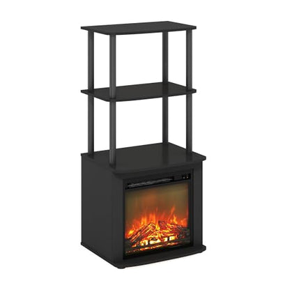 Furinno Turn-N-Tube 2-Tier Tall TV Entertainment Side Table Display Rack with Fireplace Insert, Americano/Black - color: Americano, size: Fireplace Side Table