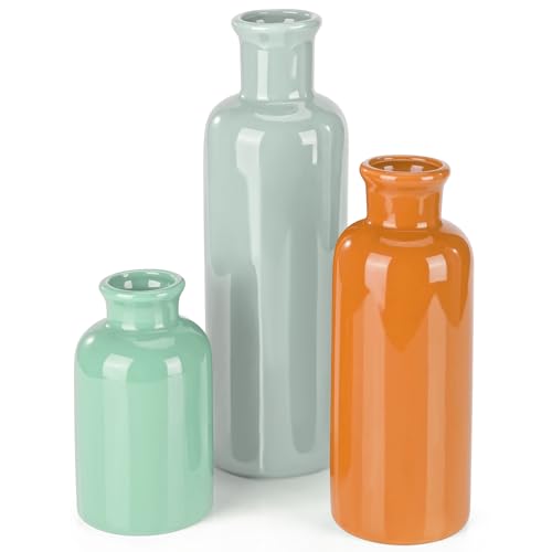 Small Ceramic Vase Set of 3, Boho Modern Flower Vase Room Decor, Farmhouse Decor, Vases for Your Kitchen, Bathroom, Bedroom, Living Room, Office&Shelf Centerpiece Table Decorations - color: Multicolor - 104